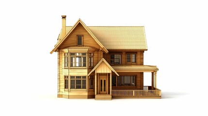 Wooden Model of a Two-Story House with a Porch