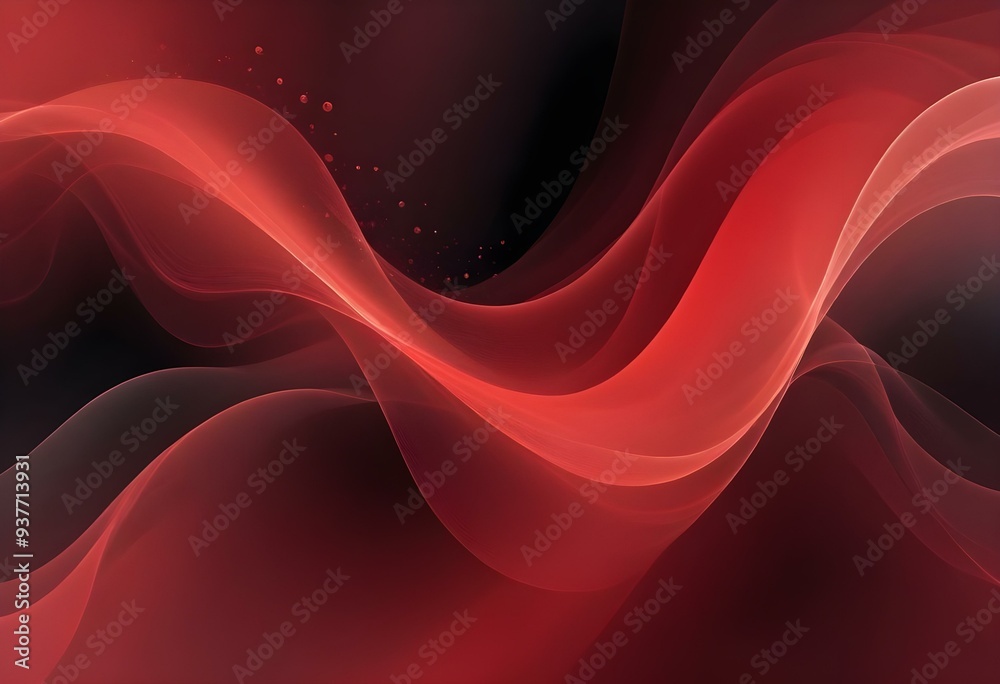 Wall mural flowing red, blue and black abstract background with soft, wavy shapes and subtle sparkles