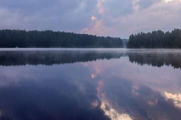 Misty Morning at lake Saimaa, Karelia, Finland, 