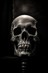 Obraz premium The stylish skull on a black background creates a mysterious and dark atmosphere, ideal for art projects
