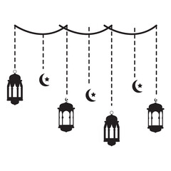 Ramadan Hanging Lantern Decoration Silhouette. Isolated on White Background
