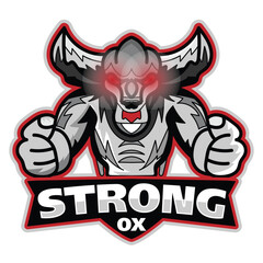 Strong Ox fitness gym logo mascot vector illustration for fitness, gym, training, esports and other purpose.