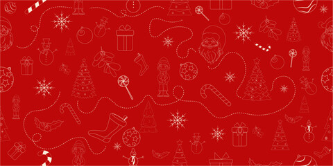 Merry Christmas and Happy New Year seamless background pattern. Vector illustration doodles