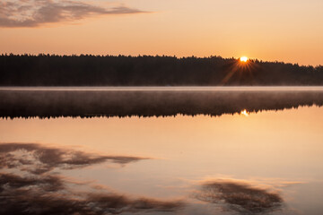 Obraz premium Sunrise over Lake Saimaa, Karelia, Finland