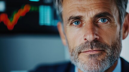 A focused stock trader reviews market data and charts at a busy exchange terminal, showcasing expertise in financial analysis