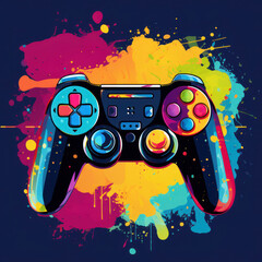 Pop art illustration of a gaming joystick with bright colors and stylized details that reflect the energy of video games