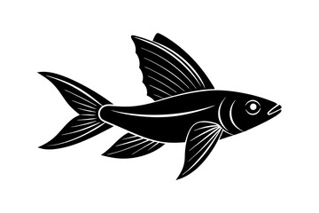  Linocut a Flying Fish, white background only 3 colors, silhouette vector for t-shirt concept design, pen drawing 