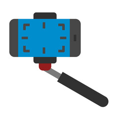 Selfie stick with mobile or smartphone. Flat color icon vector. Photo symbol.