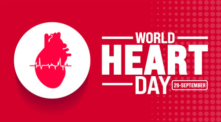 World Heart day background or banner design template. Holiday concept. Template for background, banner, card, poster, placard, design template with unique shapes with standard color.