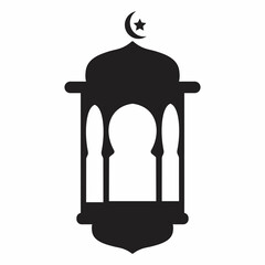 Ramadan Islamic Lantern Silhouette Isolated on White Background. Flat Vector Illustration