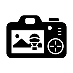 Camera, camera photography black glyph icon vector. Photo gallery icon symbol. Photo symbol.