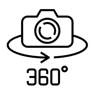 Vector 360 degrees view symbol is isolated on a white background. Line icon vector image.