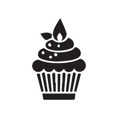 Vector muffin silhouette icon, illustration cupcake isolated on white.
