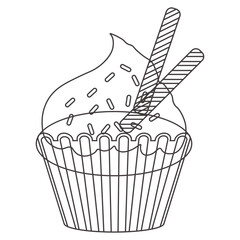 Hand Drawn Delicious Cupcake Dessert. Vector Illustration in Sketch Style.