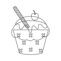 Hand Drawn Delicious Cupcake Dessert. Vector Illustration in Sketch Style.