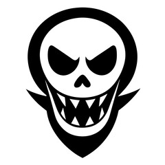 An attractive, cool logo of a grinning skull for Halloween costumes. white background