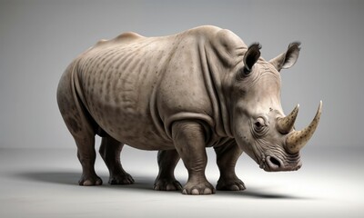 Fototapeta premium A detailed 3D model of a rhinoceros positioned on a clean white surface