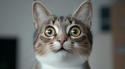 Obraz premium Exaggerated Feline Surprise A Comical and Captivating 3D Rendered Cat Portrait