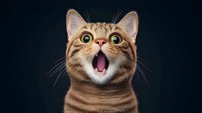 Captivating 3D Rendered Cat Expressing Unexpected Surprise with Wide Eyed Reaction