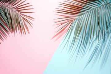 Tropical Palm Leaves on Pastel Background
