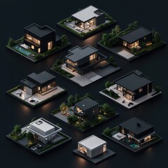 Obraz premium a set of black and white houses in different shapes