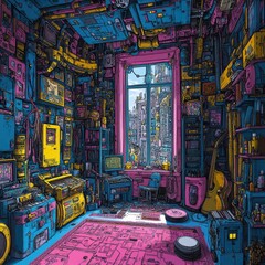 Obraz premium a room with lots of colorful furniture and lots of stuff