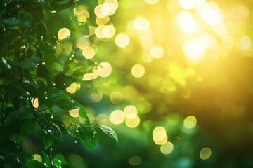 Obraz premium Green Bokeh Background with Radiant Sun Rays