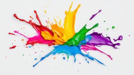 Colorful paint splatter on white background.