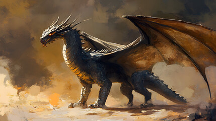 fantasy dragon, digital art style, illustration painting