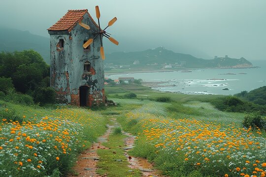 Big windmill in Hailing Island, Yangjiang City, Guangdong Province, China