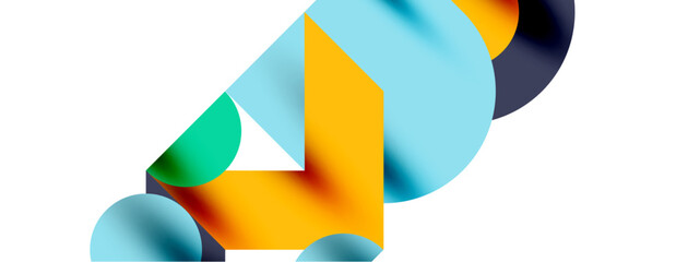 Fototapeta premium Metal color circles with shadows and other geometric elements composition for wallpaper, banner, background or landing