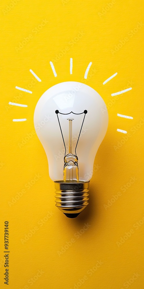 Canvas Prints white light bulb on a yellow background with a simple doodle, conveying the concept of an idea and i