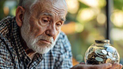 Senior man at home counting coins