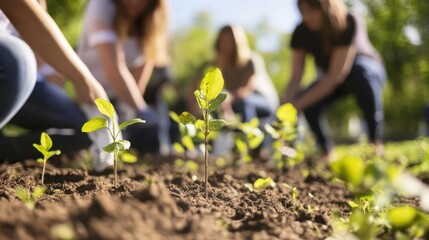 Community Tree Planting Activity on a Sunny Day