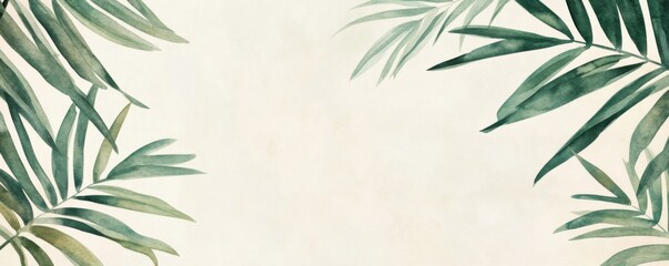 Watercolor Palm Leaves on Light Cream Background