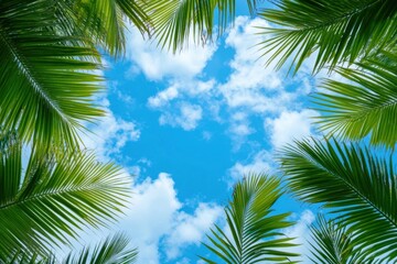 Fototapeta premium Skyward View Framed by Palm Leaves