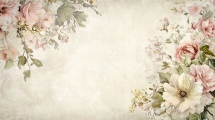 Vintage Floral Design on Pale Textured Background