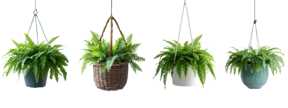 Fern plant hanging basket collection, modern indoor plant isolated on a transparent background