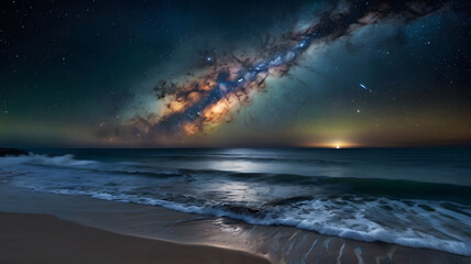  Milky Way galaxy arching over the open ocean