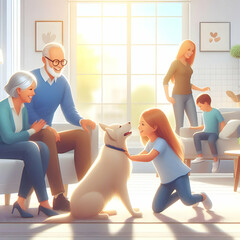 Obraz premium Glossy Background with Grandparents and Grandchildren at a Park concept as A glossy background image capturing the silhouettes of grandparents and grandchildren enjoying a day at the park. The scene i