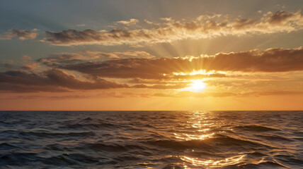 Obraz premium the ocean during golden hour, with the sun dipping below the horizon
