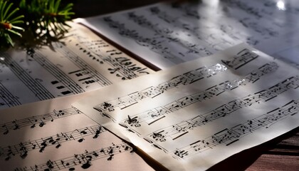 Song sheet with musical notes and lyrics, representing the composition and creation of music. Ideal for topics related to music, songwriting, and creativity.