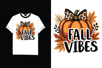 Leopard Bow Pumpkin T-Shirt: Fall Vibes & Autumn Style vector