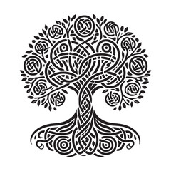 Celtic Tree of Life Clipart, Celtic Tree  Silhouette - A Celtic Elder of Be Chuille Tree illustration in black and white