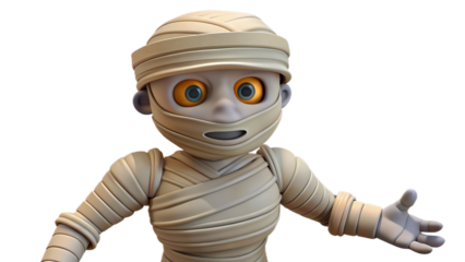 Cute Halloween Mummy Character with Bandages and Big Eyes on Dark Background