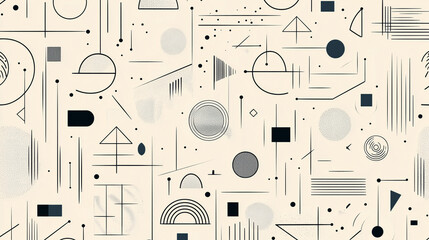 Minimalist Geometric Abstract Pattern with Simple Shapes and Lines on Beige Background