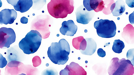 Abstract Watercolor Splashes Seamless Pattern in Blue and Pink Tones