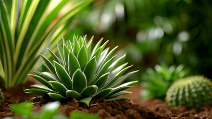 Obraz premium Cactus Garden With Many Cacti And Succulents