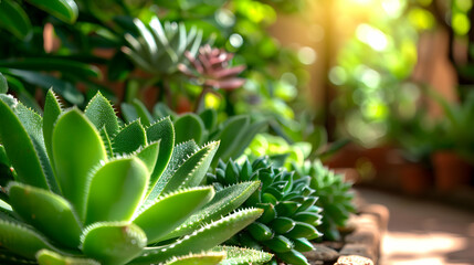 Obraz premium Cactus Garden With Many Cacti And Succulents