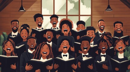 Harmonious Voices: Choir Singing in Serene Church with Pastel Backdrop